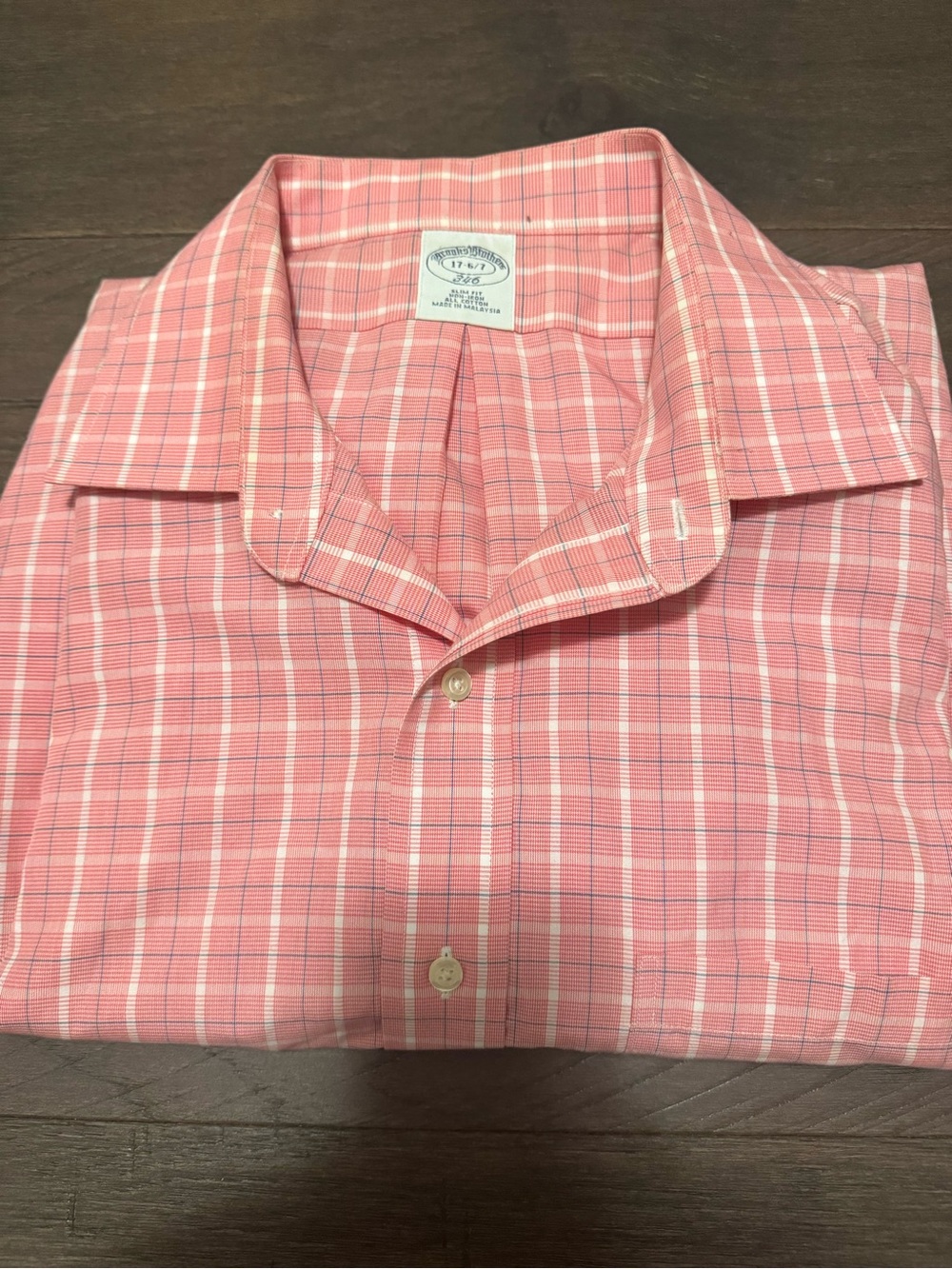 Brooks Brothers 346 SlimFit Non-Iron men’s Pink Plaid Button Dress Shirt 17 L/XL